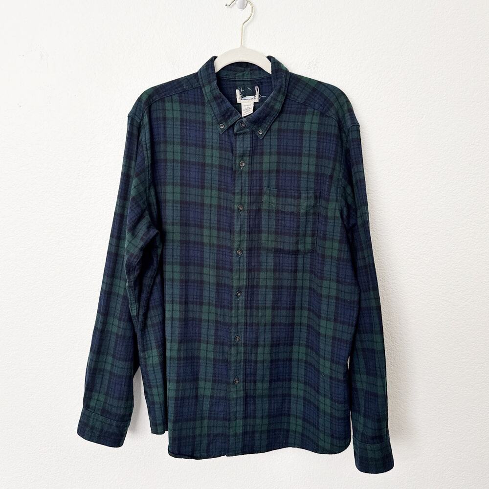 [Vintage] Blue Green Plaid Flannel Classic Fit Button Down Shirt Size Large L